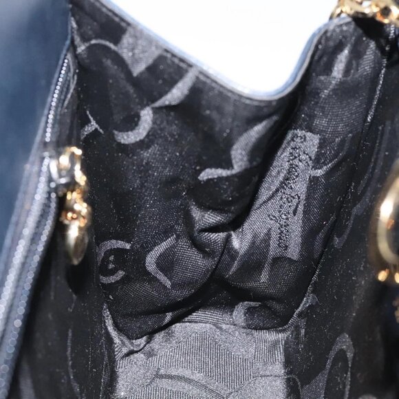 Salvatore Ferragamo Gancini Chain Shoulder Bag Leather Navy Gold Auth BD1060 - Picture 14 of 16